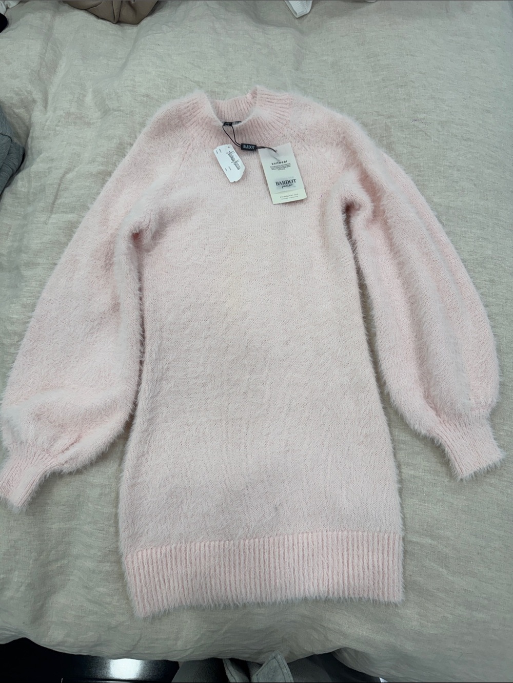 Bardot Pale Pink Fuzzy Crewneck Sweater